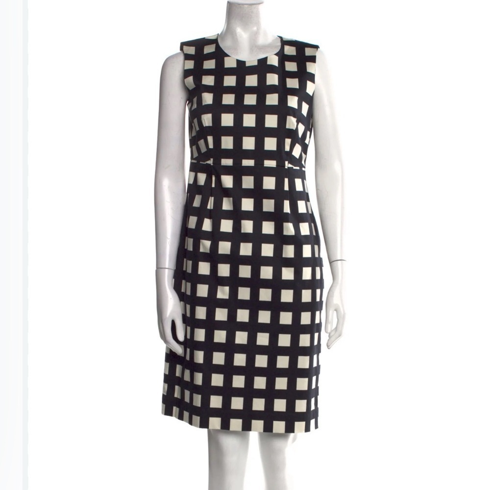 Kate Spade Black and Cream Grid printed cotton blend Trendy Style Midi Dress 14